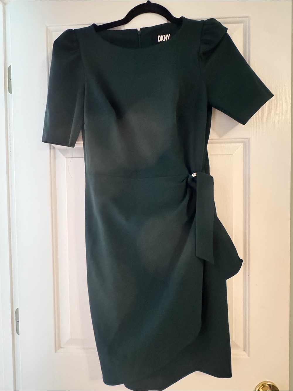 DKNY Forest Green Midi Sheath Dress with Side Tie